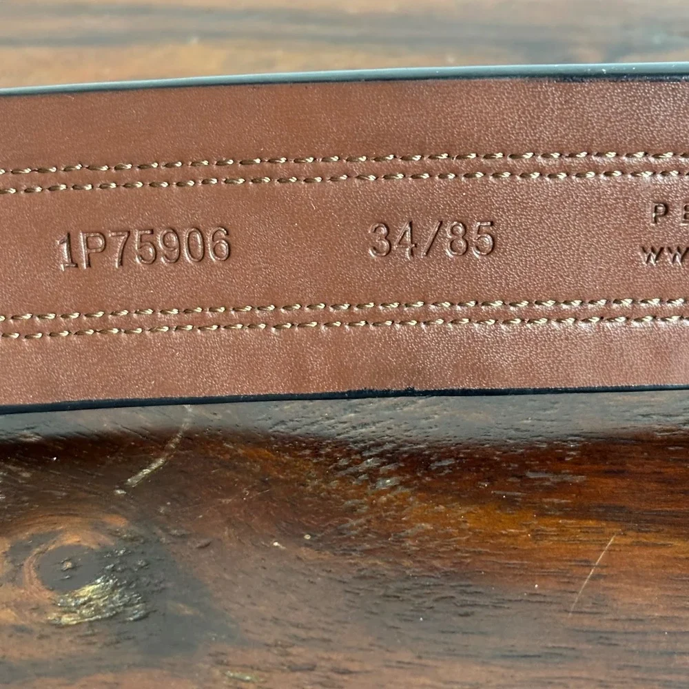 Perry‎ Ellis Mens Tan Leather Belt 34/85 Burnished Contrast Stitch 1P75906